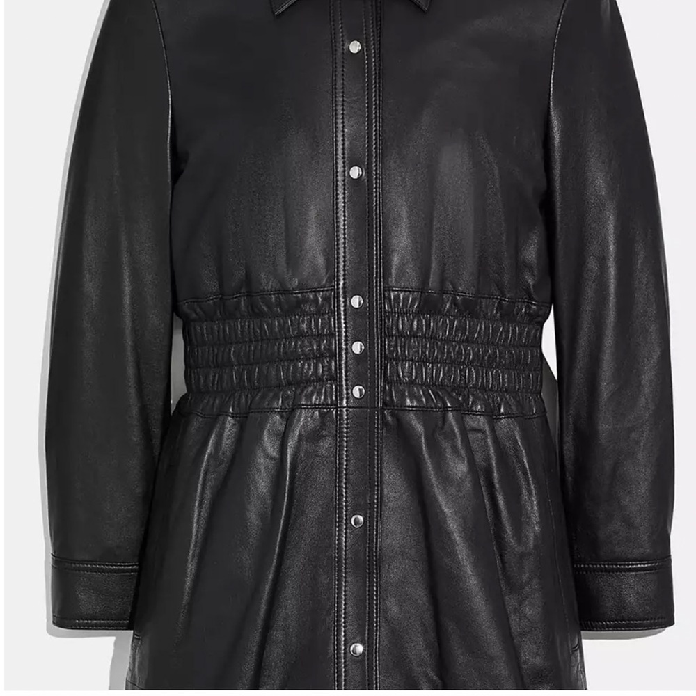 COACH 1941 BLACK SMOCKED LAMB LEATHER DRESS SIZE US 4 - Picture 3 of 4
